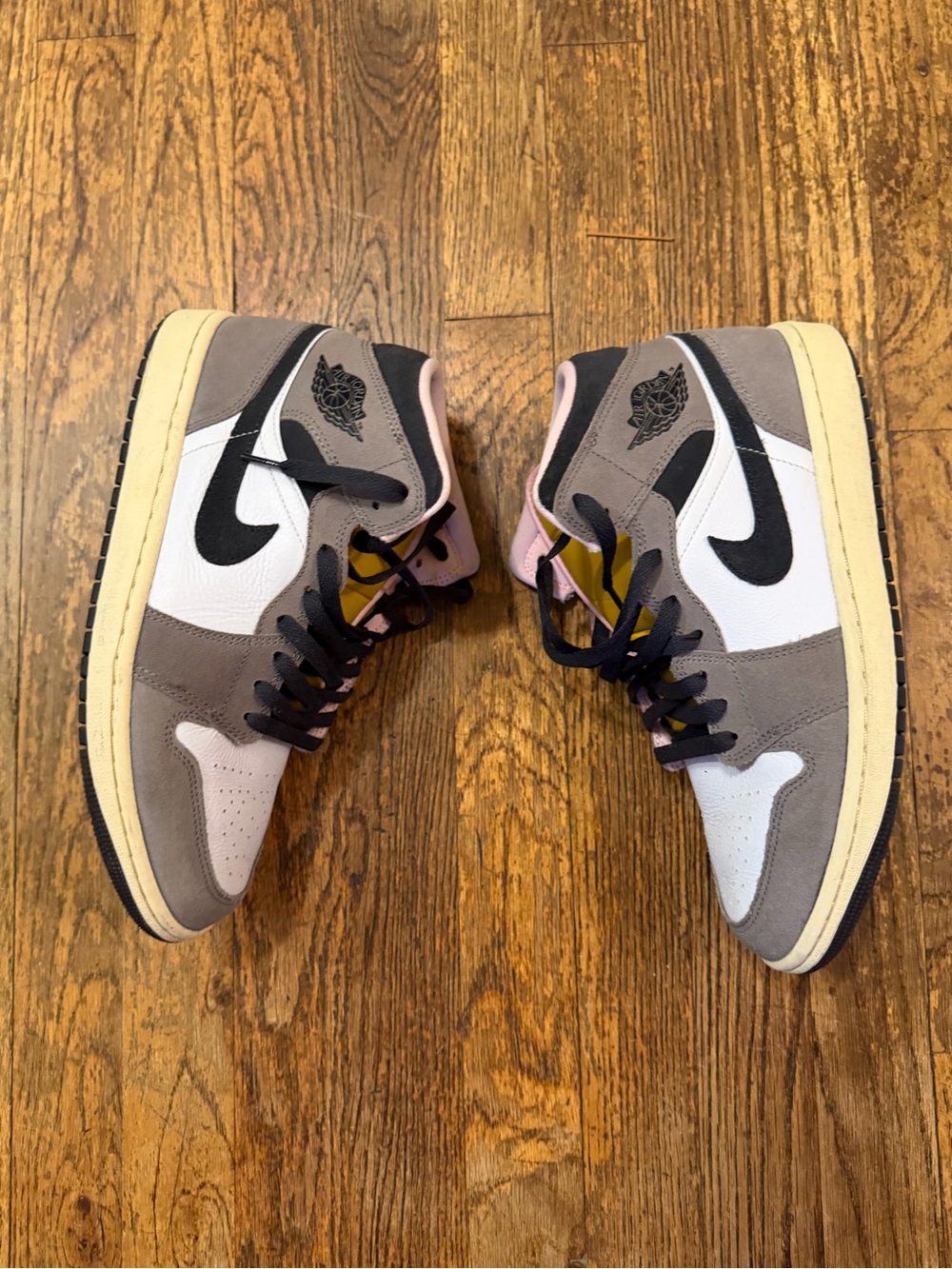 Nike Air Jordan 1 Mid Sneakers in Gray, White & Pink Interior, Size 9.5